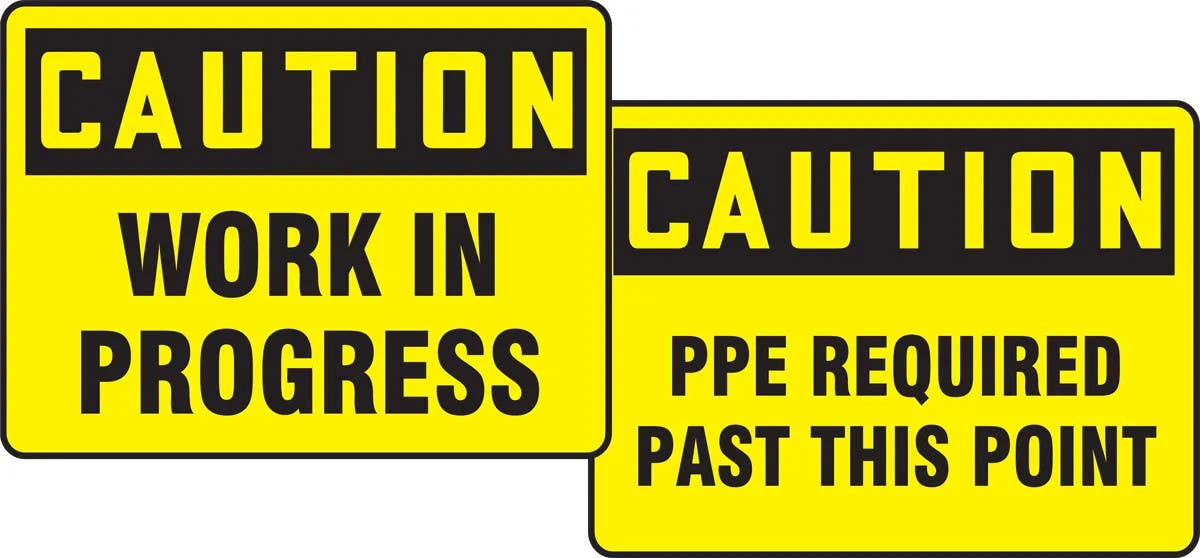 AccuformNMC PFK603 OSHA Caution Quik Sign Fold-Ups, Work In Progress / PPE Required Past This Point, 18" H x 24" W