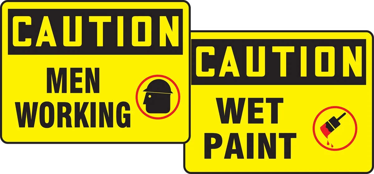 AccuformNMC PFK605 OSHA Caution Quik Sign Fold-Ups, Men Working / Wet Paint, Corrugated Plastic, 18" H x 24" W