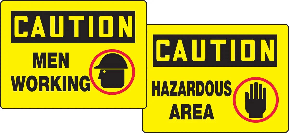 AccuformNMC PFK615 OSHA Caution Quik Sign Fold-Ups, Men Working / Hazardous Area, Corrugated Plastic, 18" H x 24" W