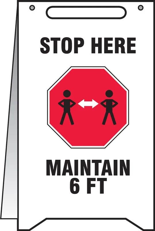 AccuformNMC PFR005 Fold-Ups, Safety Sign, Stop Here Maintain 6 Ft, 20" H x 12" W