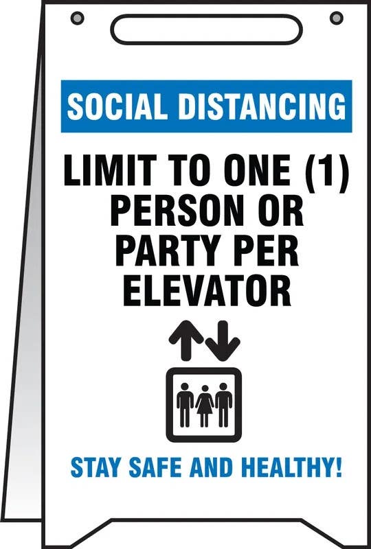 AccuformNMC PFR115 Fold-Ups, Safety Sign, Social Distancing Limit To One Person Or Party Per Elevator..., 20" H x 12" W