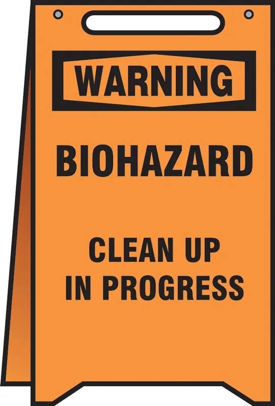 AccuformNMC PFR404 Fold-Ups, OSHA Warning Safety Sign, Biohazard Clean Up In Progress, 20" H x 12" W