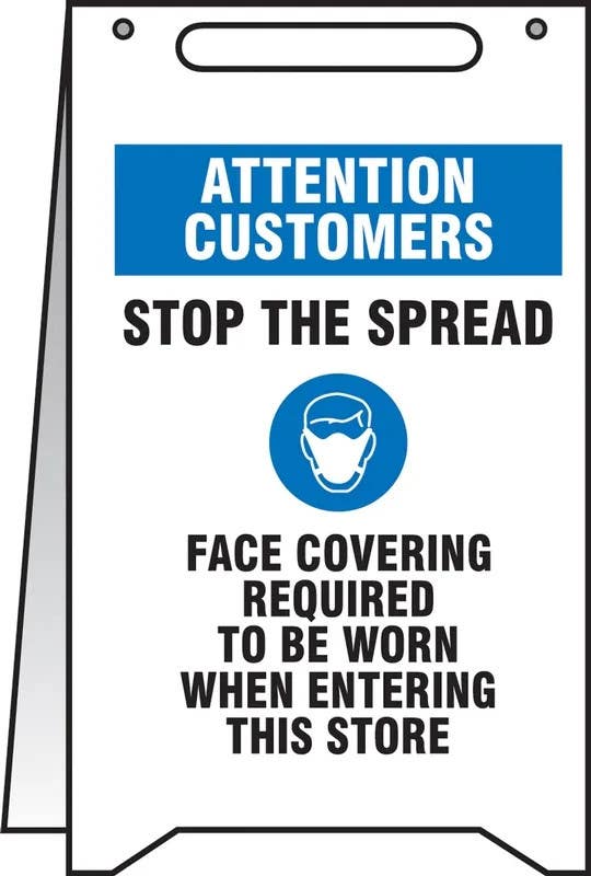 AccuformNMC PFR472 Fold-Ups, Safety Sign, Attention Customers Stop The Spread Face Covering Required..., 20" H x 12" W