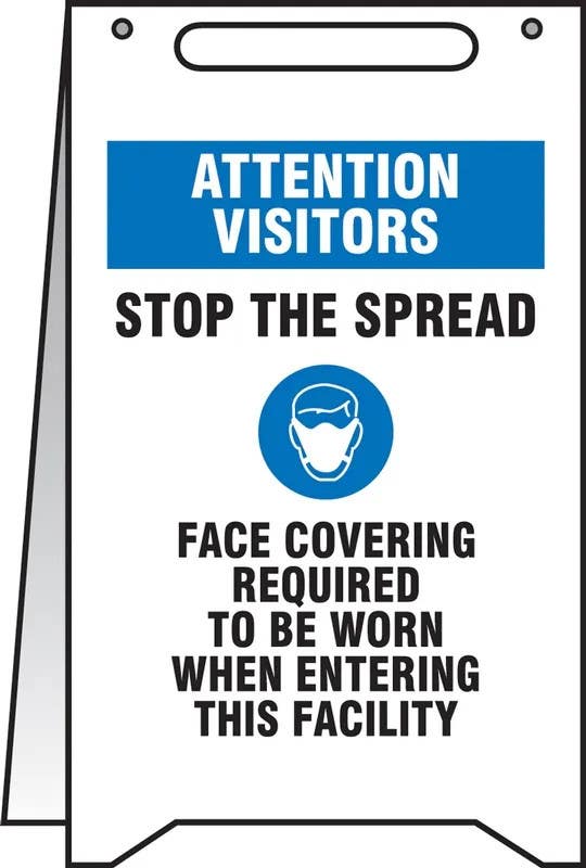 AccuformNMC PFR474 Fold-Ups, Safety Sign, Attention Visitors Stop The Spread Face Covering Required..., 20" H x 12" W