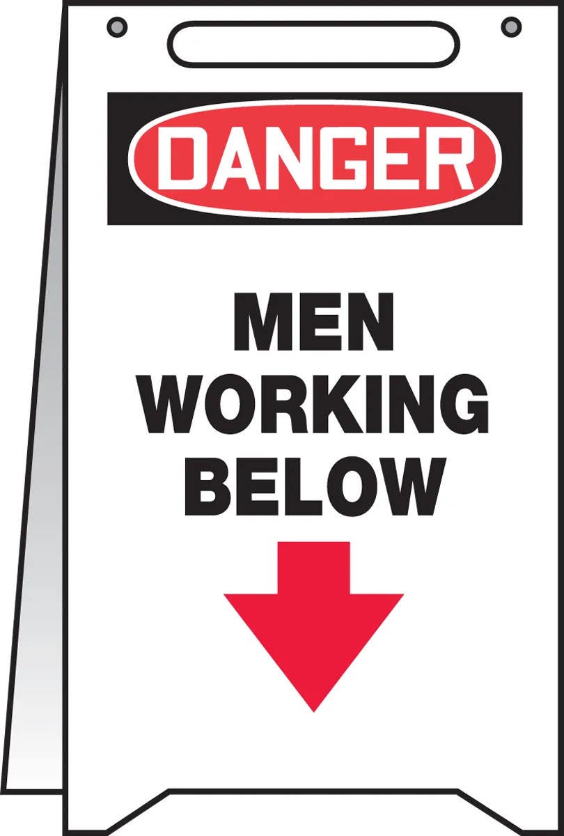 AccuformNMC PFR607 OSHA Danger Fold-Ups Sign, Men Working Below, 20" H x 12" W
