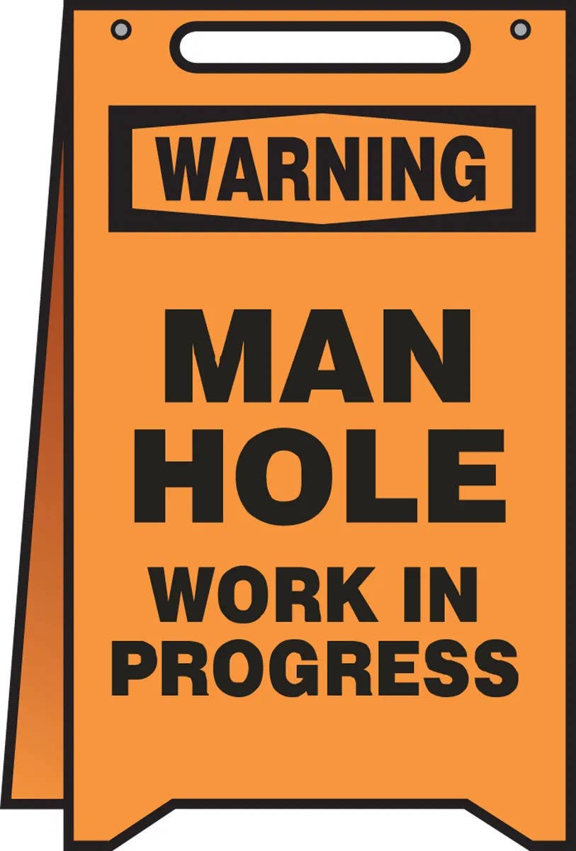 AccuformNMC PFR610 OSHA Warning Fold-Ups Sign, Manhole, Work In Progress, 20" H x 12" W