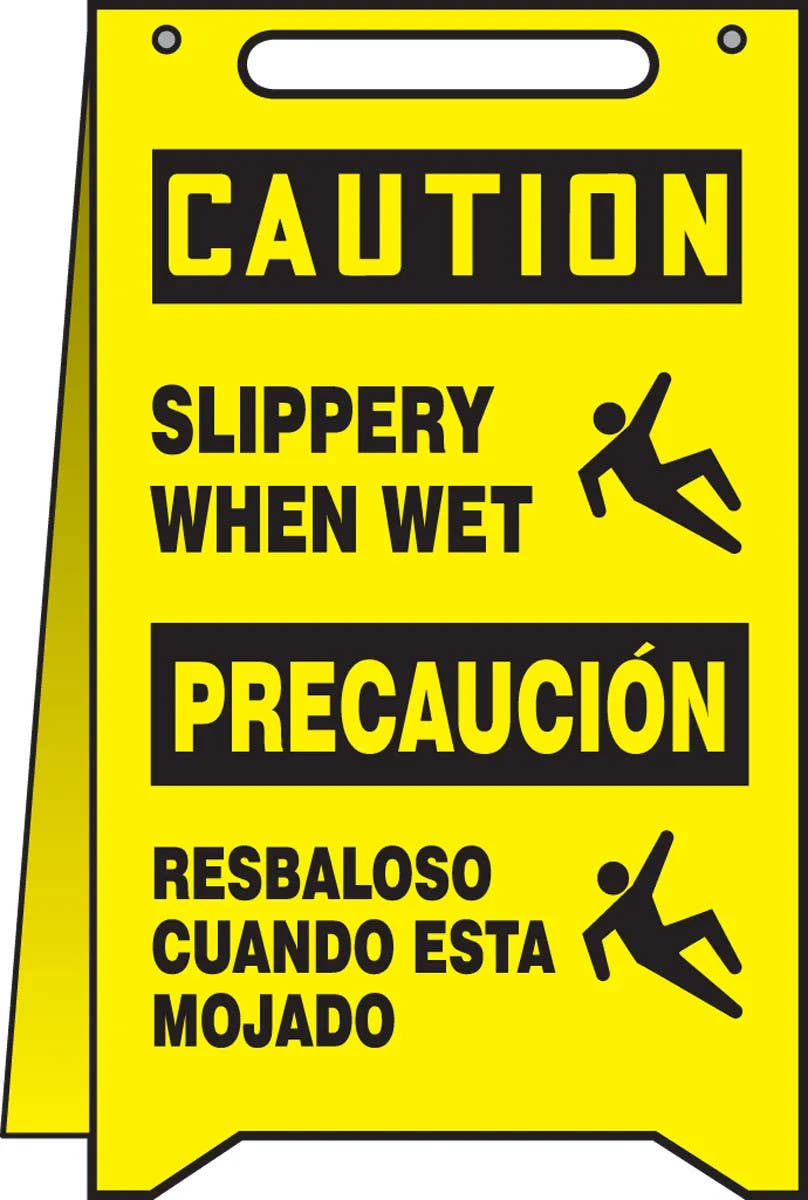 AccuformNMC PFR631 Fold-Ups, Caution, Slippery When Wet, Spanish/English, 20" H x 12" W