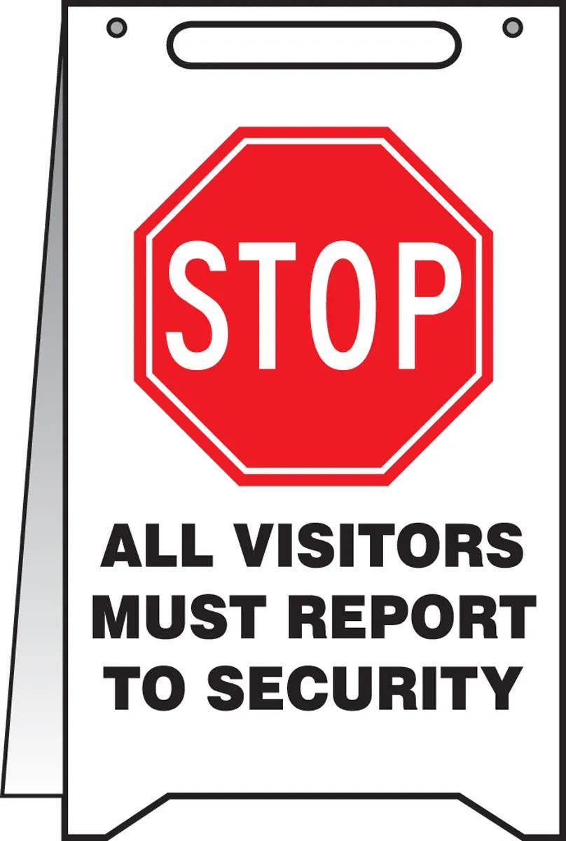 AccuformNMC PFR641 Fold-Ups, Stop, All Visitors Must Report To Security, 20" H x 12" W