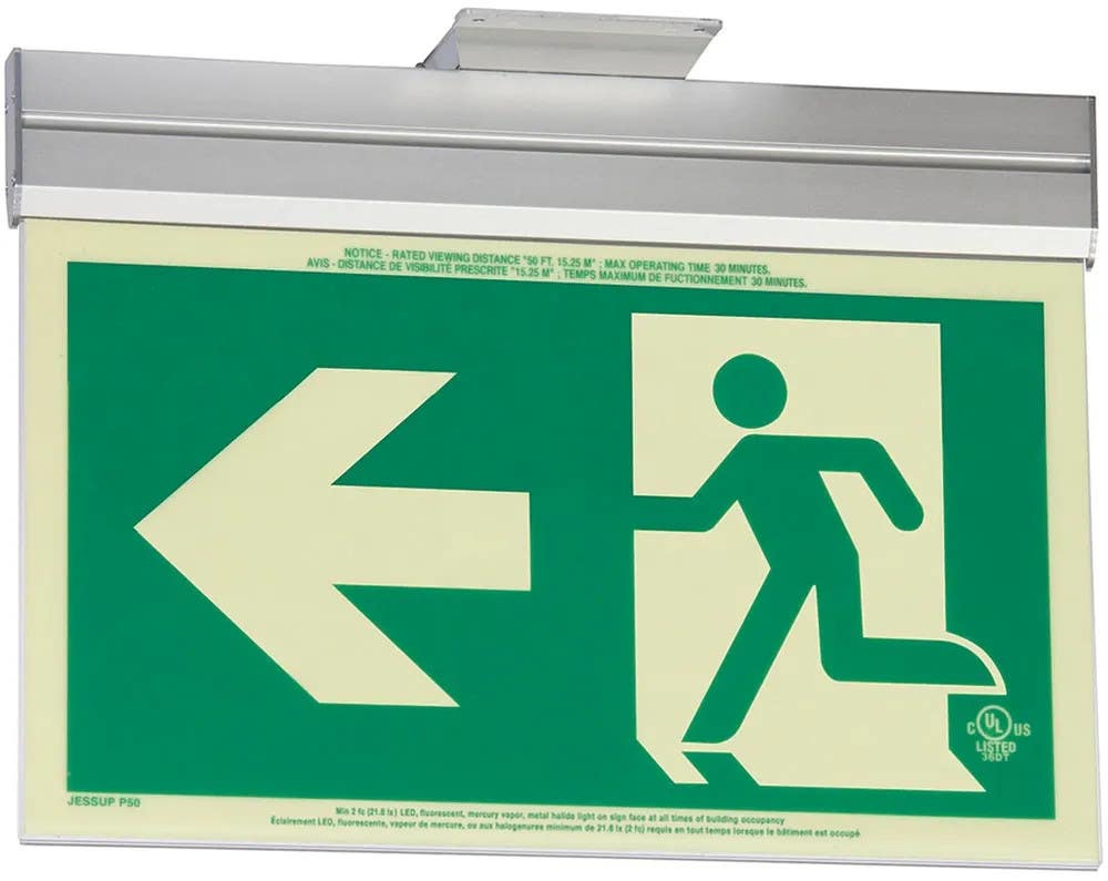 AccuformNMC PLW507 Safety Signs, Ultra-Glow, Double sided Running Man with Arrow