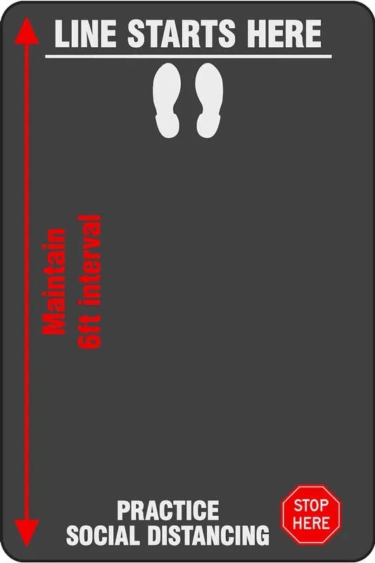 AccuformNMC PMM144CH Notrax, Message Mat, Line Starts Here Practice Social Distancing, Charcoal, 6' H x 4' W