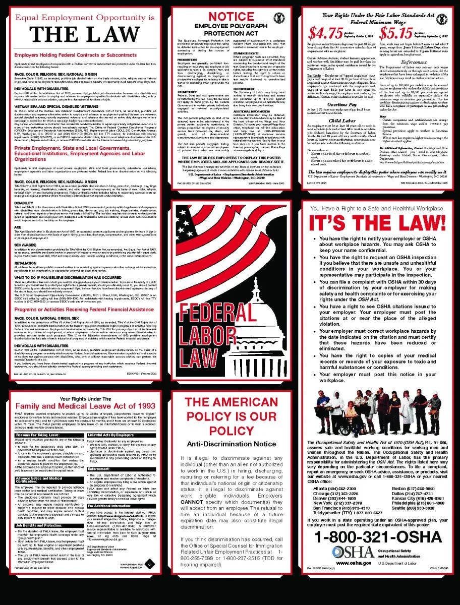 AccuformNMC PPG205 Labor Relations Poster, Federal Labor Law, 25" H x 19" W