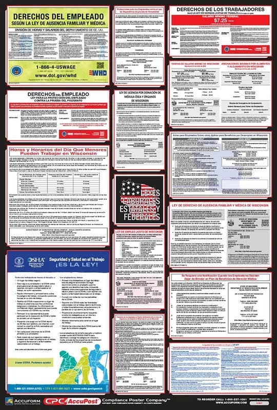 AccuformNMC PPG400 Posters, Combo State, Federal And OSHA Labor Law (Spanish), 40" H x 27" W