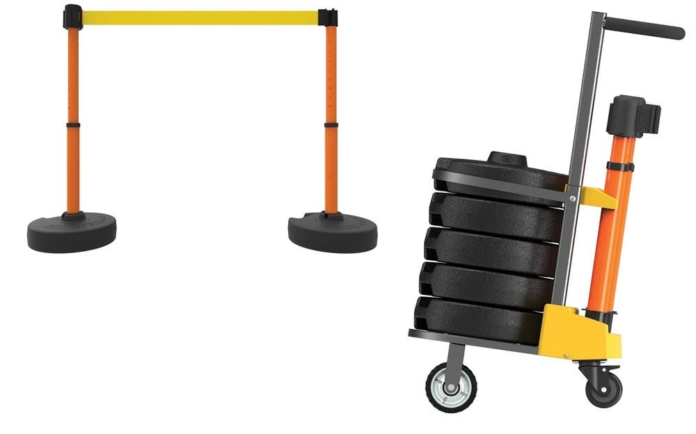 AccuformNMC PRB9 Mobile Banner Stake Stanchion Cart, Yellow Belt