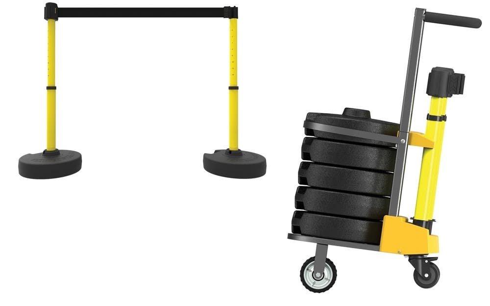 AccuformNMC PRB915 Mobile Banner Stake Stanchion Cart, Blank Belt, Black