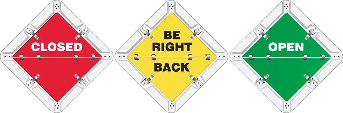 AccuformNMC PSF319 Status Alert Flip-Plac Sign, Closed/Be Right Back/Open