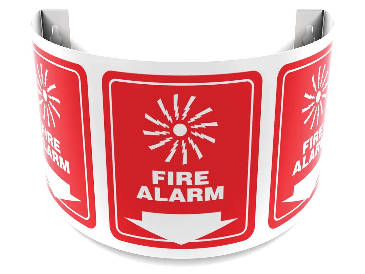 AccuformNMC PSJ 180D Projection Safety Sign, Fire Alarm (Graphic And Down Arrow)
