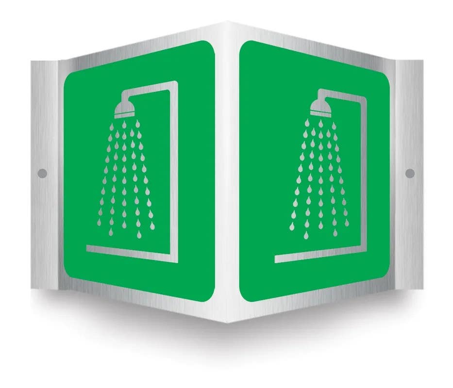 AccuformNMC PSM413 Brushed Aluminum 3D Projection Sign, Emergency Shower, 6" H x 5" W Panel