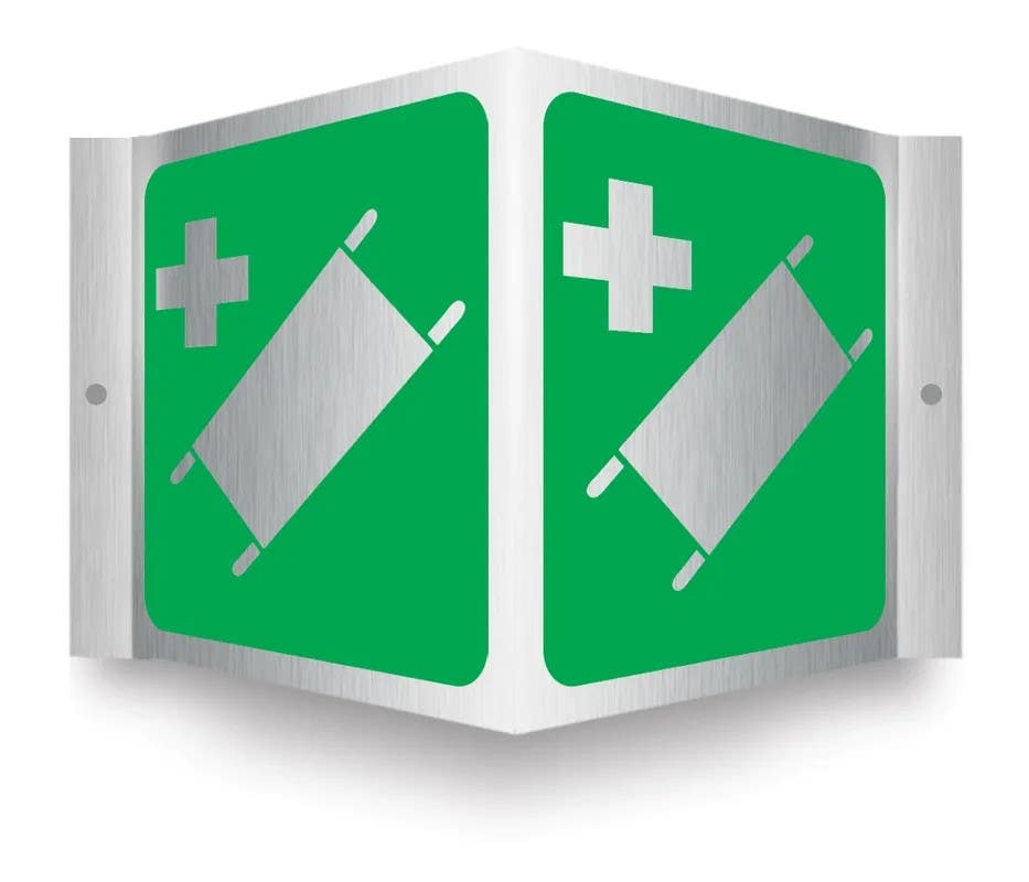 AccuformNMC PSM414 Brushed Aluminum 3D Projection Sign, Emergency Stretcher, 6" H x 5" W Panel
