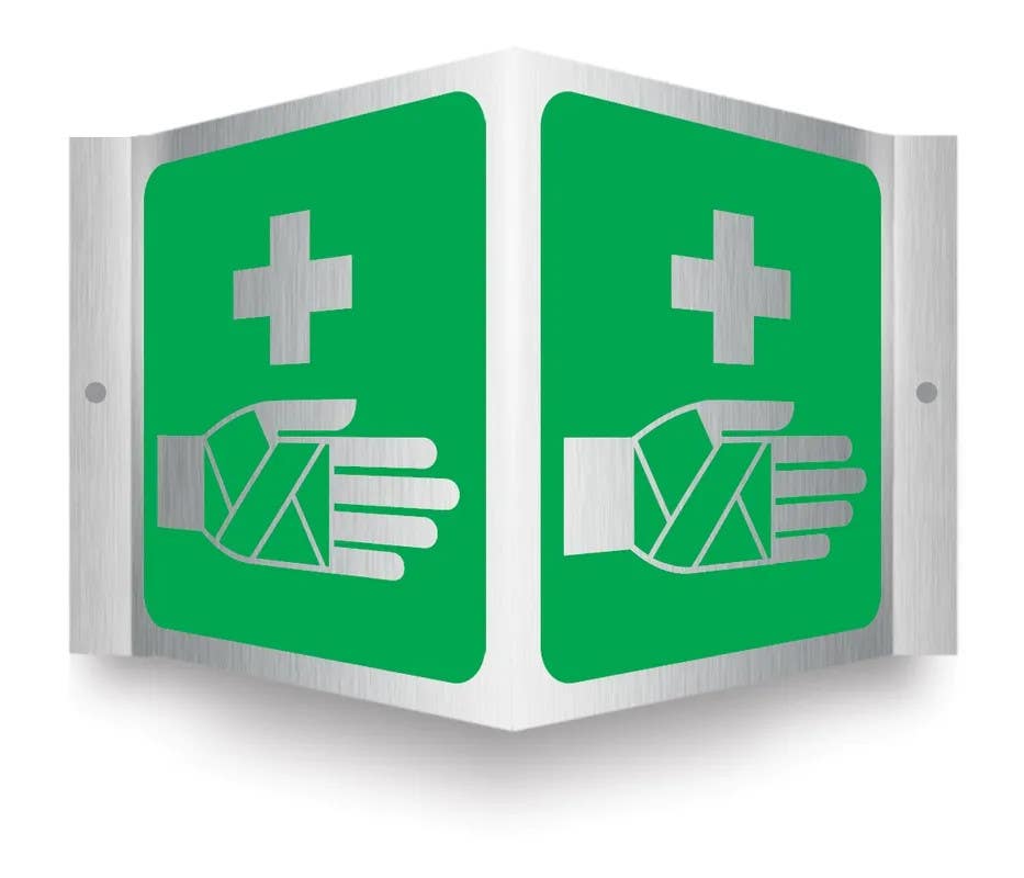 AccuformNMC PSM415 Brushed Aluminum 3D Projection Sign, First Aid, 6" H x 5" W Panel