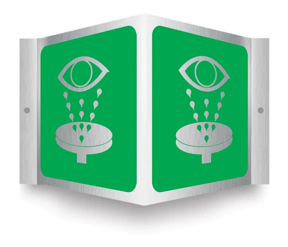 AccuformNMC PSM416 Brushed Aluminum 3D Projection Sign, Eye Wash, 6" H x 5" W Panel