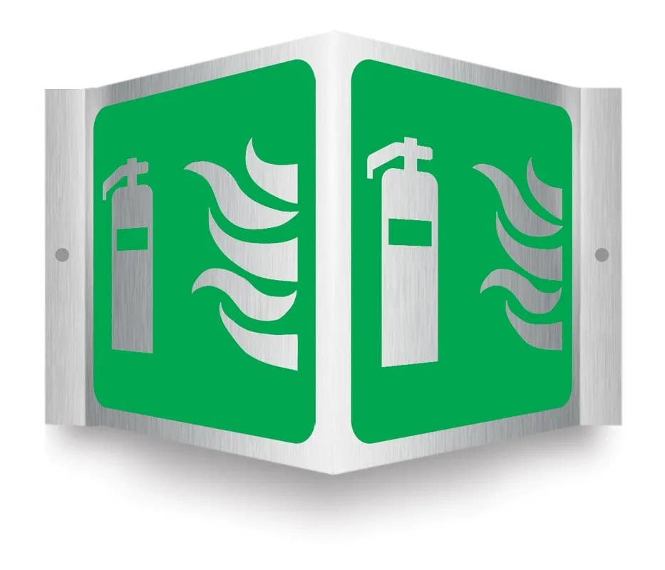 AccuformNMC PSM417 Brushed Aluminum 3D Projection Sign, Fire Extinguisher, 6" H x 5" W Panel