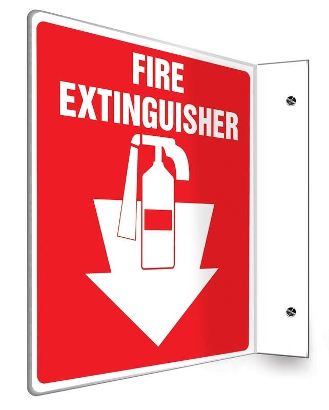 AccuformNMC PSP Projection Safety Sign, Fire Extinguisher (Red Background Graphic And Arrow)