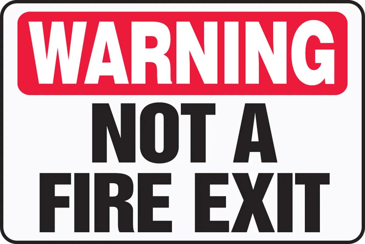 AccuformNMC PSP114 Warning Safety Sign, Not A Fire Exit, Plastic, 8" H x 12" W