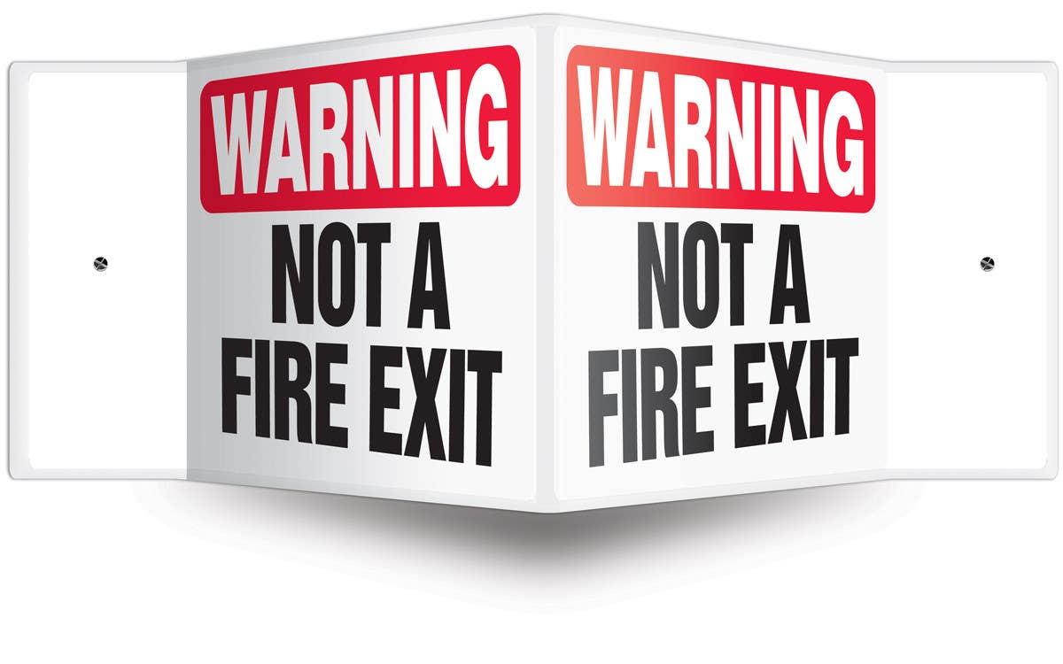 AccuformNMC PSP Projection Safety Sign, Warning - Not A Fire Exit, 8" H x 12" W Panel