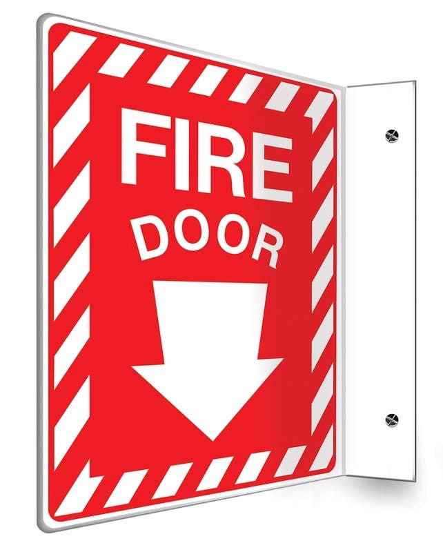 AccuformNMC PSP Projection Safety Sign, Fire Door (Down Arrow), 12" H x 9" W Panel
