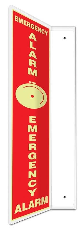 AccuformNMC PSP Glow-In-The-Dark Projection Safety Sign, Emergency Alarm (Graphic), Lumi-Glow Plastic, 24" H x 4" W Panel