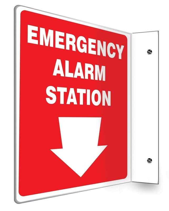 AccuformNMC PSP Projection Safety Sign, Emergency Alarm Station (Down Arrow), 12" H x 9" W Panel