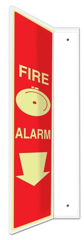 AccuformNMC PSP Glow-In-The-Dark Projection Sign, Fire Alarm (Arrow), Lumi-Glow Plastic, 24" H x 4" W Panel