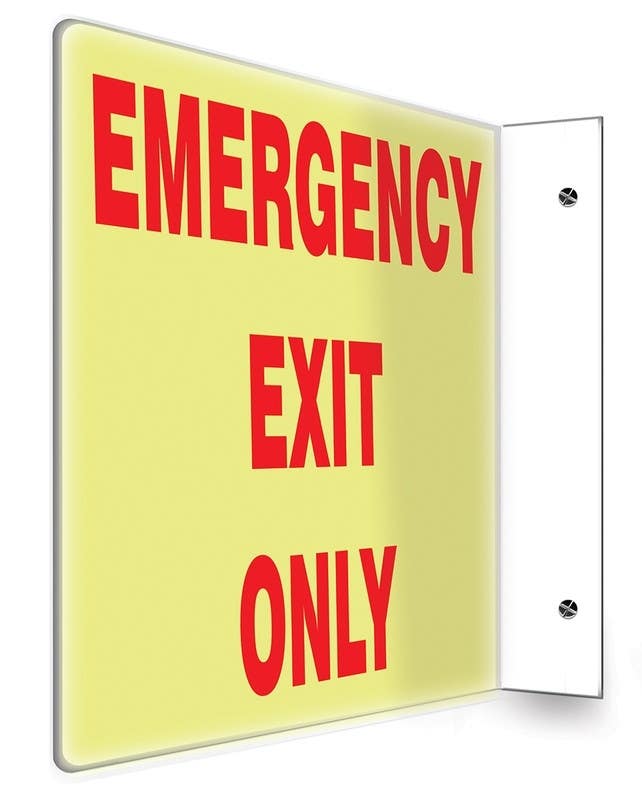 AccuformNMC PSP Glow-In-The-Dark Projection Safety Sign, Emergency Exit Only, Lumi-Glow Plastic, 8" H x 12" W Panel