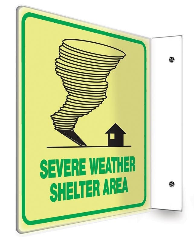 AccuformNMC PSP Glow-In-The-Dark Projection Safety Sign, Severe Weather Shelter Area (Graphic), Lumi-Glow Plastic