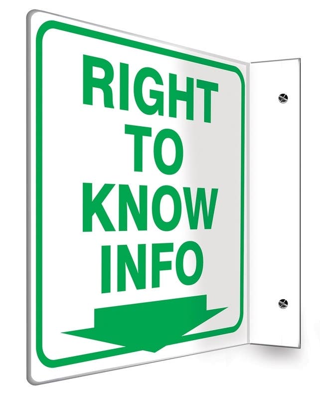 AccuformNMC PSP Projection Sign, Right To Know Info