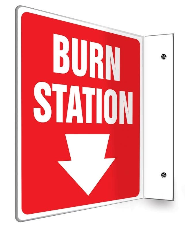 AccuformNMC PSP Projection Sign, Burn Station (Down Arrow)