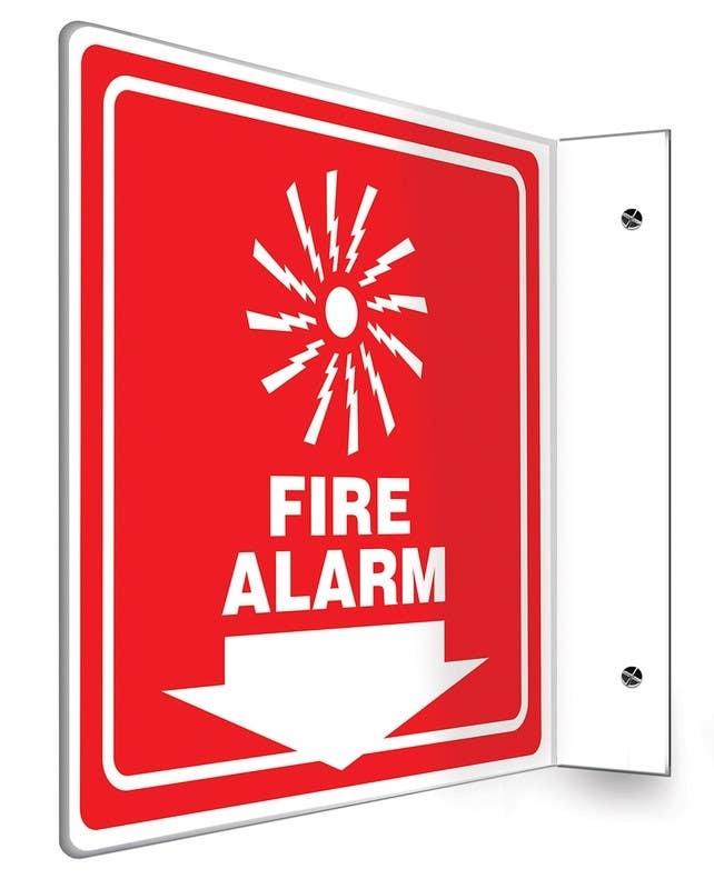 AccuformNMC PSP Projection Safety Sign, Fire Alarm (Graphic And Down Arrow)