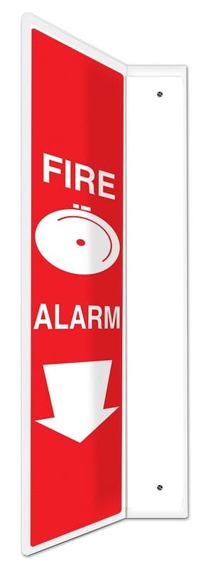 AccuformNMC PSP Projection Safety Sign, Fire Alarm (Graphic And Down Arrow), 24" H x 4" W Panel