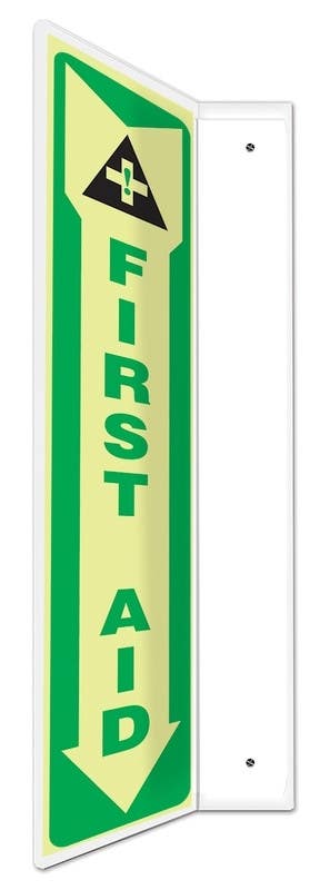 AccuformNMC PSP Projection Sign, First Aid, Lumi-Glow Plastic, 18" H x 4" W Panel