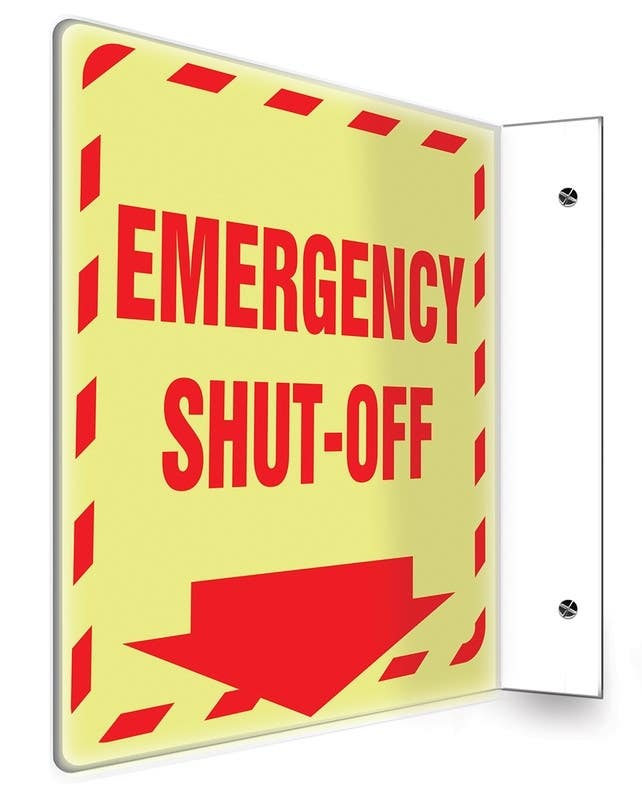 AccuformNMC PSP Glow-In-The-Dark Projection Sign, Emergency Shut-Off (Arrow), Lumi-Glow Plastic