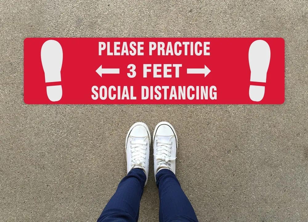 AccuformNMC PSR239 Slip-Gard Floor Sign Please Practice Social Distancing 3 FT, 6" H x 24" W