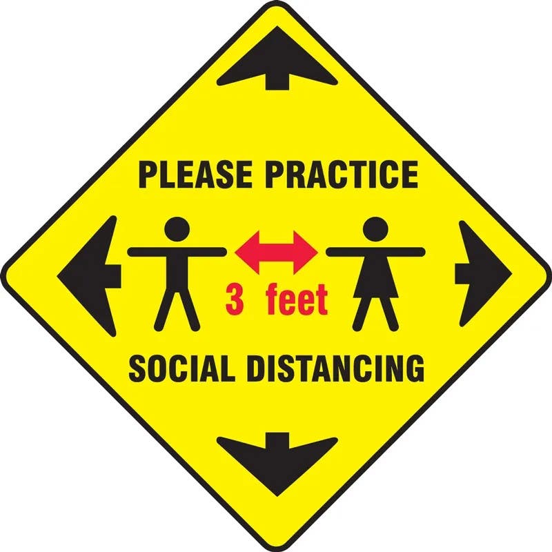 AccuformNMC PSR305 Slip-Gard Floor Sign, Please Practice Social Distancing 3 FT, 12" x 12"