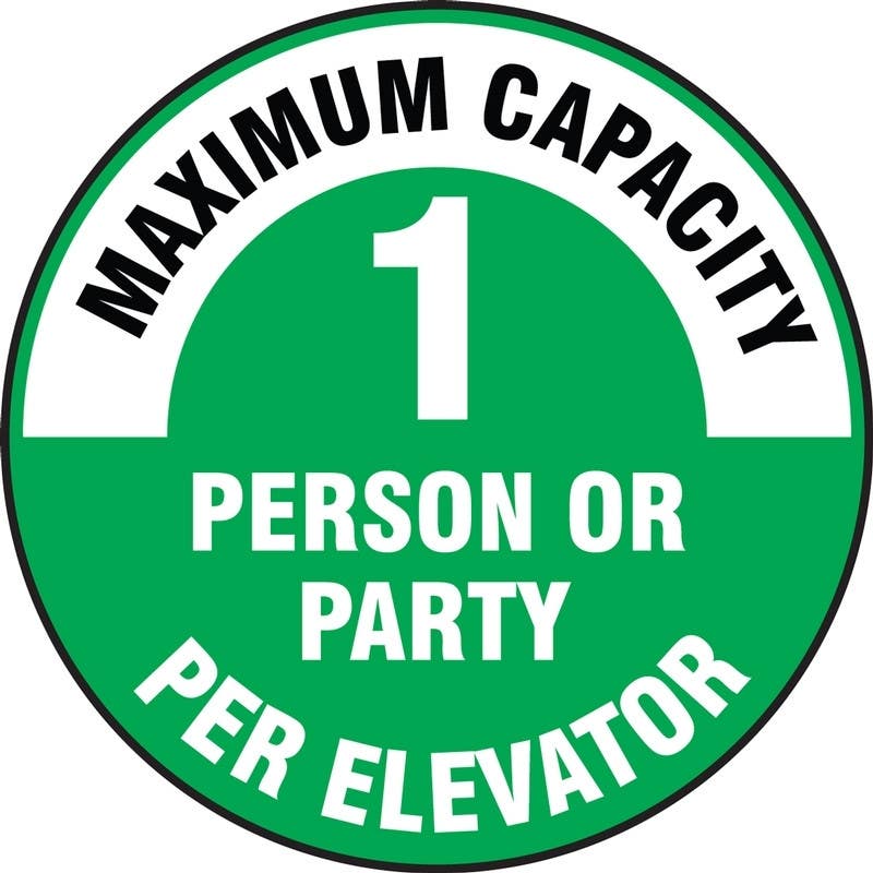 AccuformNMC PSW114 Pavement Print Sign, Maximum Capacity 1 Person Or Party Per Elevator, 17"
