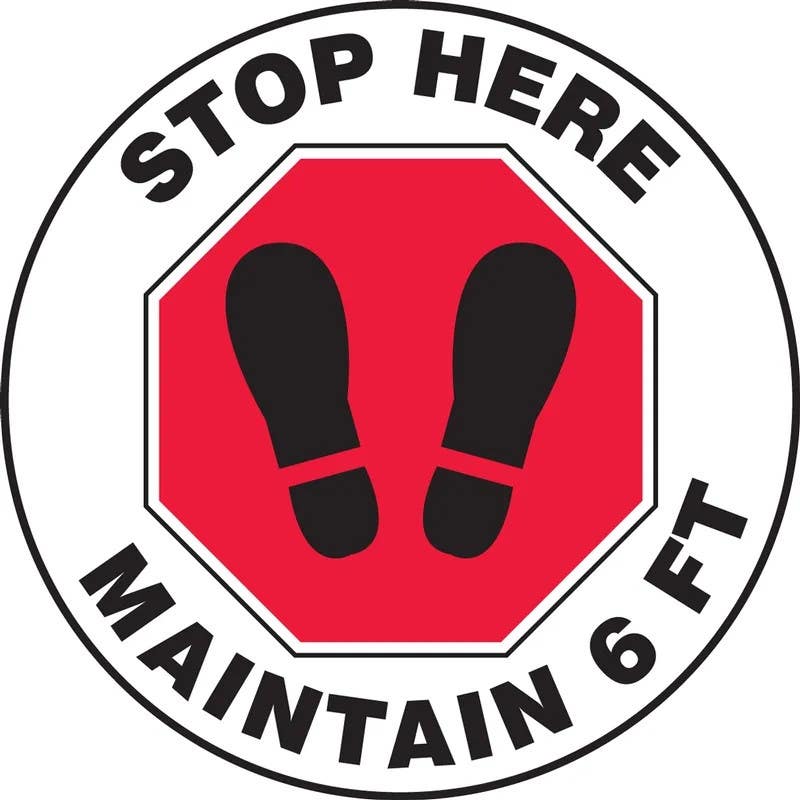 AccuformNMC PSW125 Pavement Print Sign, Stop Here Maintain 6 Ft, 17"