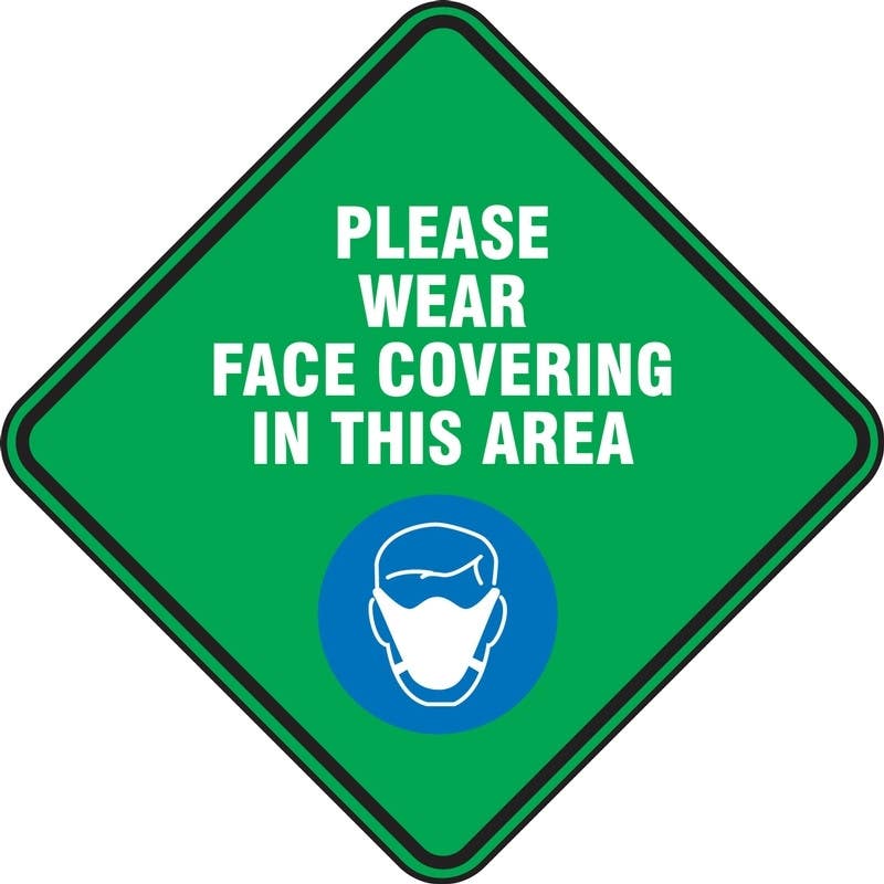 AccuformNMC PSW128 Pavement Print Sign, Please Wear Face Covering In This Area, 17" x 17"