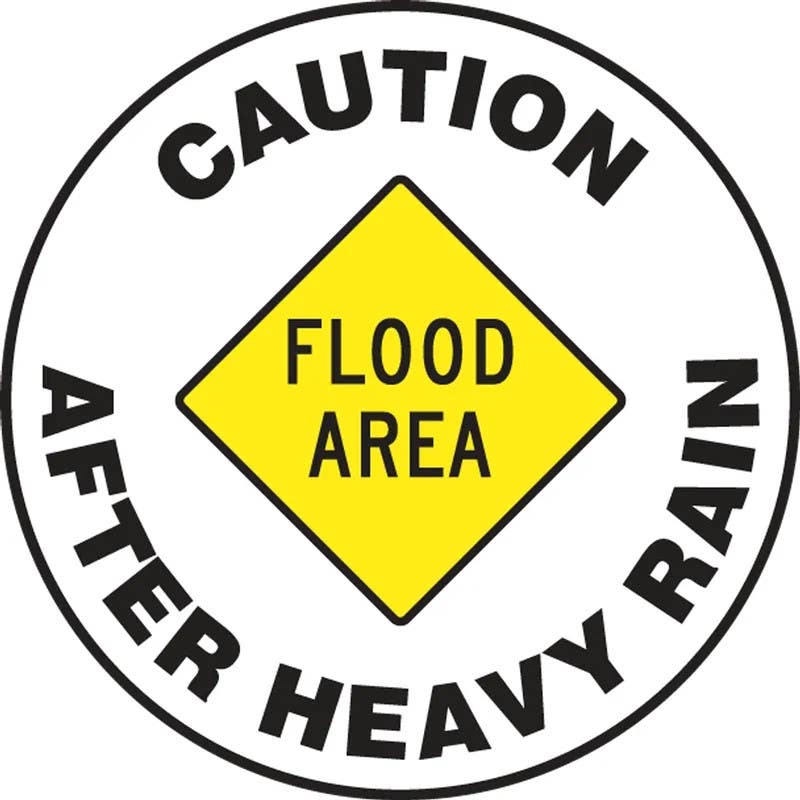 AccuformNMC PSW736 Pavement Print Sign, Caution Flood Area After Heavy Rain, 17"