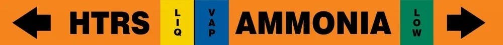 AccuformNMC RAK110 IIAR Self-Stick Ammonia Pipe Marker, HTRS/LIQ/VAP/LOW