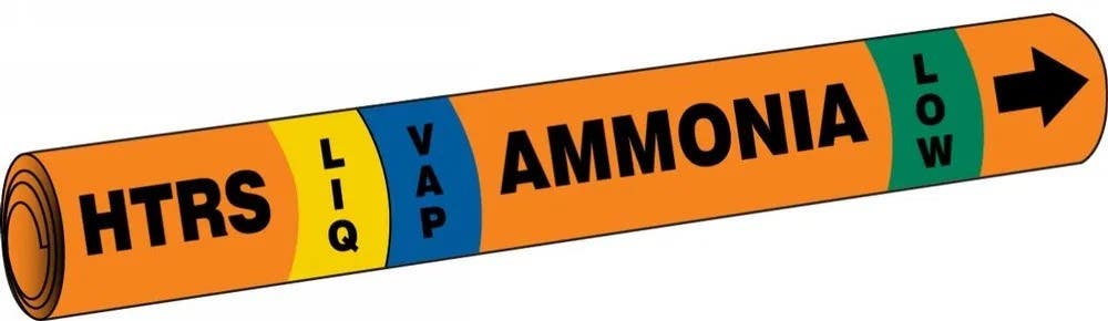 AccuformNMC RAP310 IIAR Snap Tite Ammonia Pipe Marker, HTRS/LIQ/VAP/LOW