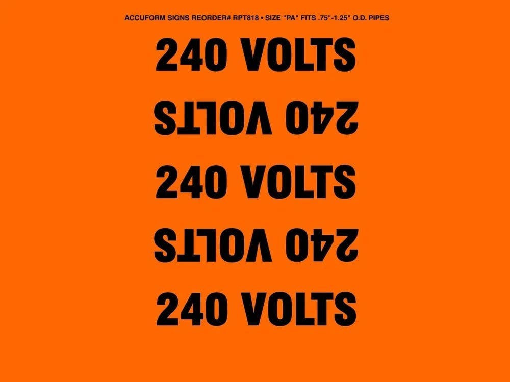 AccuformNMC RPT818P Conduit And Cable Electrial Pipemarkers, 240 Volts