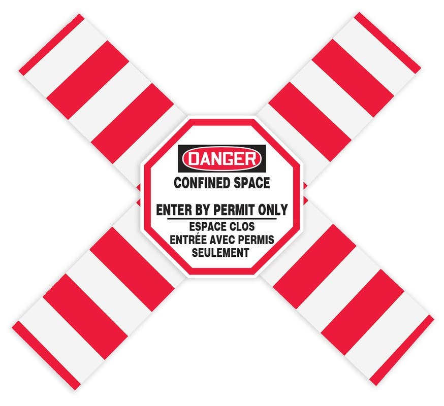 AccuformNMC BCXB803 Bilingual OSHA Danger Flanged Pipe Barrier Kit, Confined Space - Enter By Permit Only